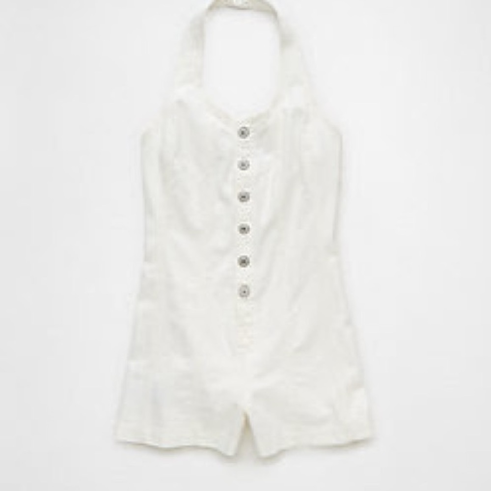 AE White Denim Button-up Romper